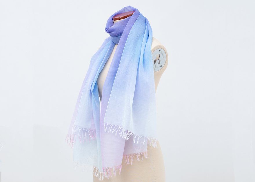 さをり織り　作家作品　 ストール 紫 黄色 青 グラデーション